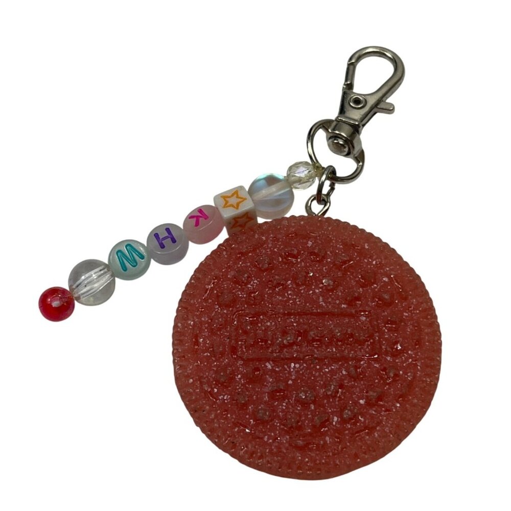 Beaded Resin Cookie Keychain With Personalized Initials & Lobster Clasp A289